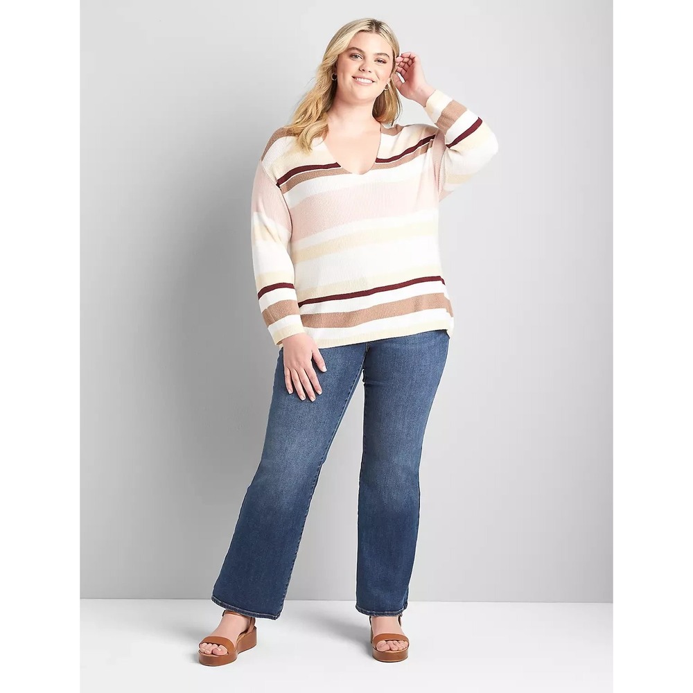 Lane Bryant Tunic Sweater Women's Multi Striped Knit Long Sleeve Winter - 14/16